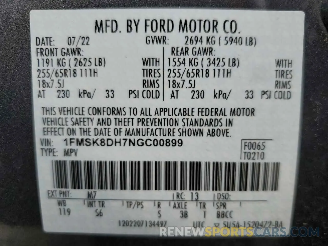 16 fotografías del automóvil dañado 1FMSK8DH7NGC00899 FORD EXPLORER 2022
