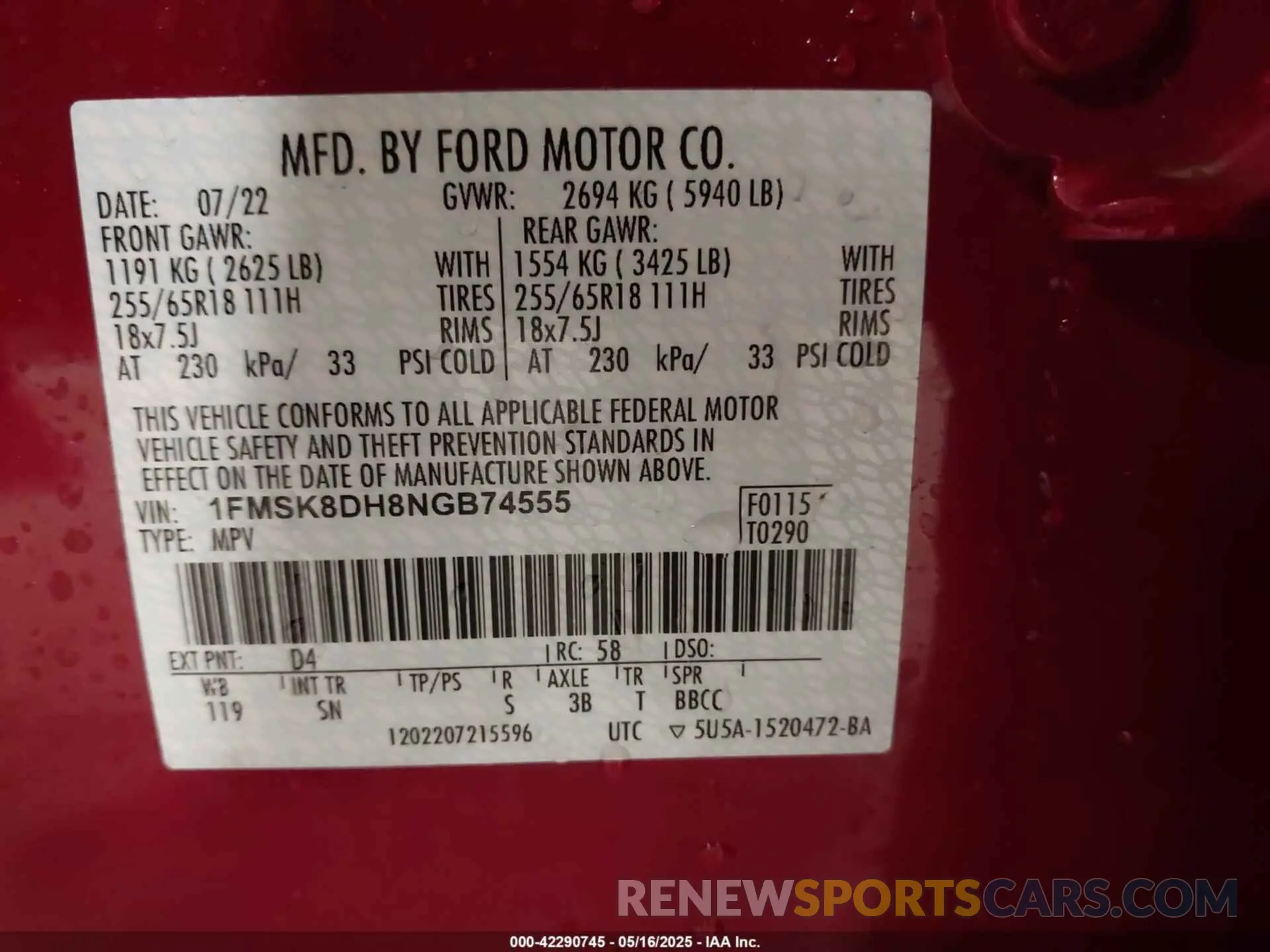 9 fotografías del automóvil dañado 1FMSK8DH8NGB74555 FORD EXPLORER 2022