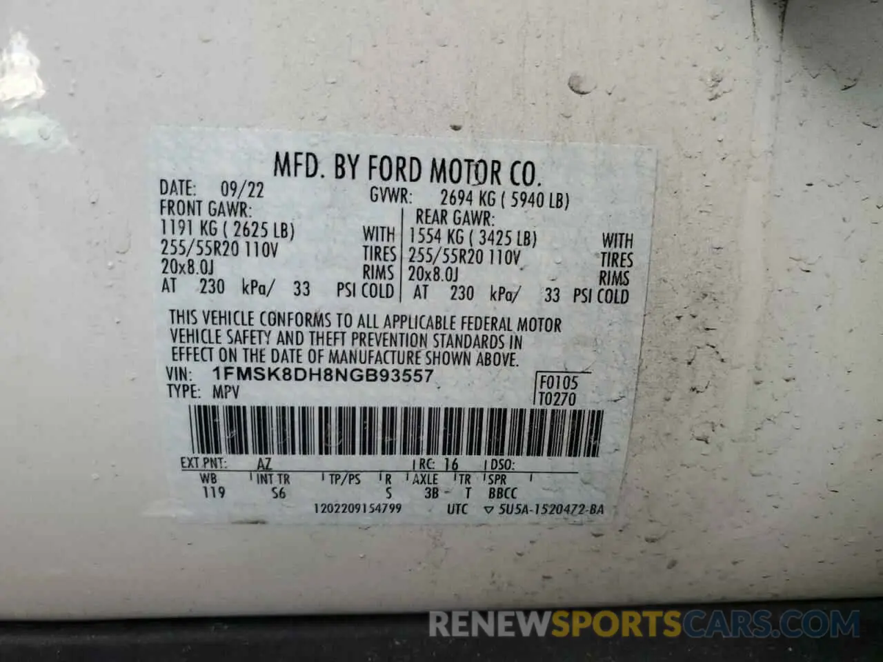 13 fotografías del automóvil dañado 1FMSK8DH8NGB93557 FORD EXPLORER 2022