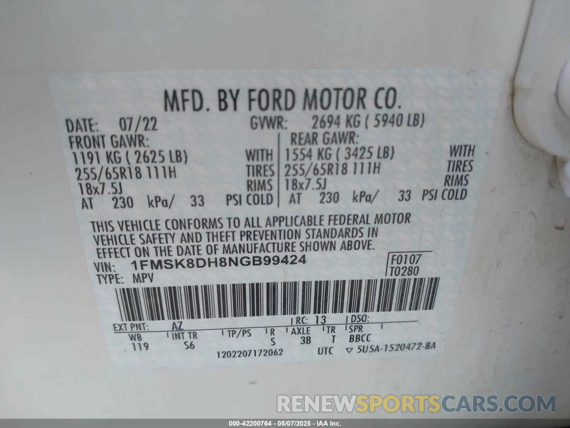 9 fotografías del automóvil dañado 1FMSK8DH8NGB99424 FORD EXPLORER 2022