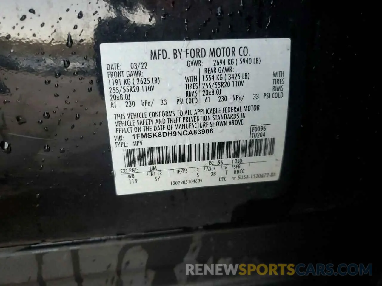 14 fotografías del automóvil dañado 1FMSK8DH9NGA83908 FORD EXPLORER 2022