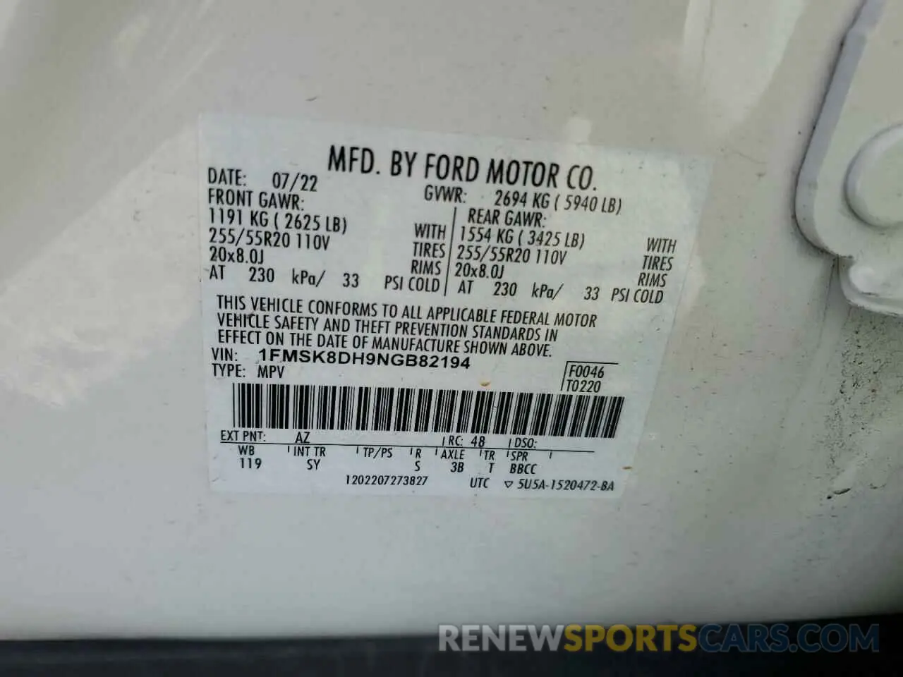 13 fotografías del automóvil dañado 1FMSK8DH9NGB82194 FORD EXPLORER 2022