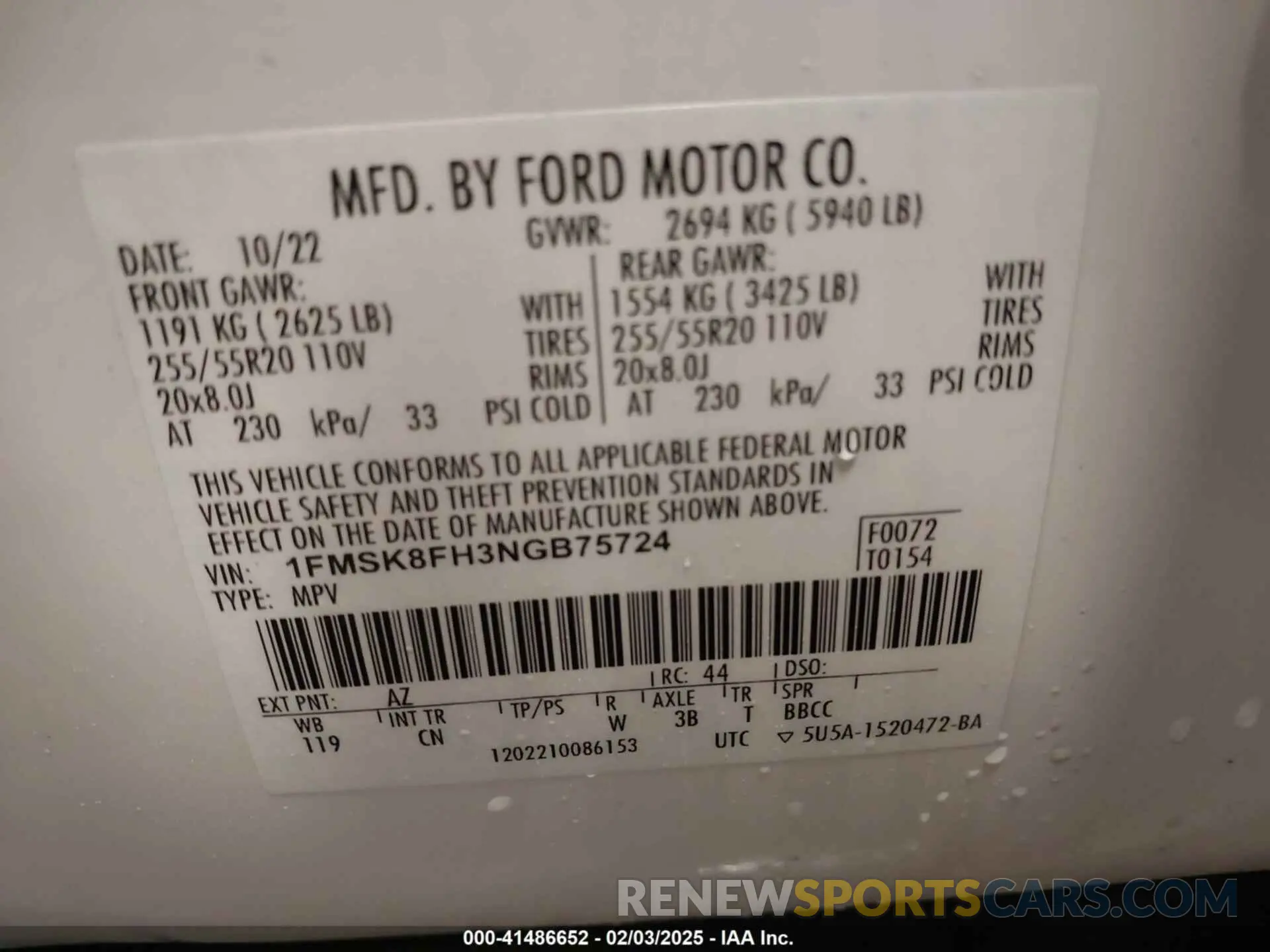 9 fotografías del automóvil dañado 1FMSK8FH3NGB75724 FORD EXPLORER 2022