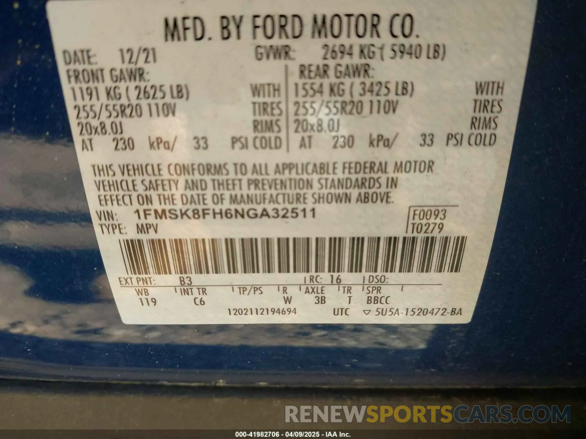 9 fotografías del automóvil dañado 1FMSK8FH6NGA32511 FORD EXPLORER 2022