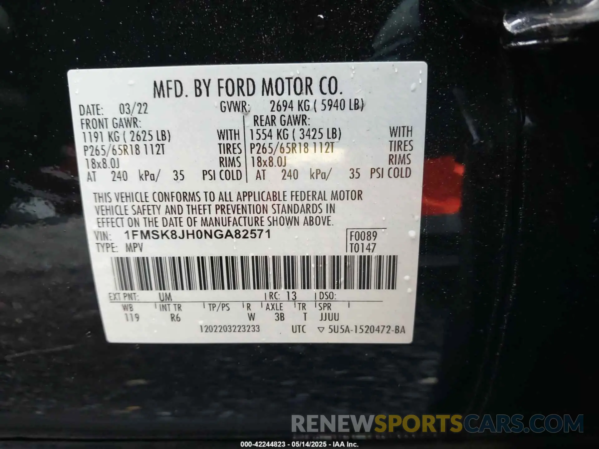 9 fotografías del automóvil dañado 1FMSK8JH0NGA82571 FORD EXPLORER 2022