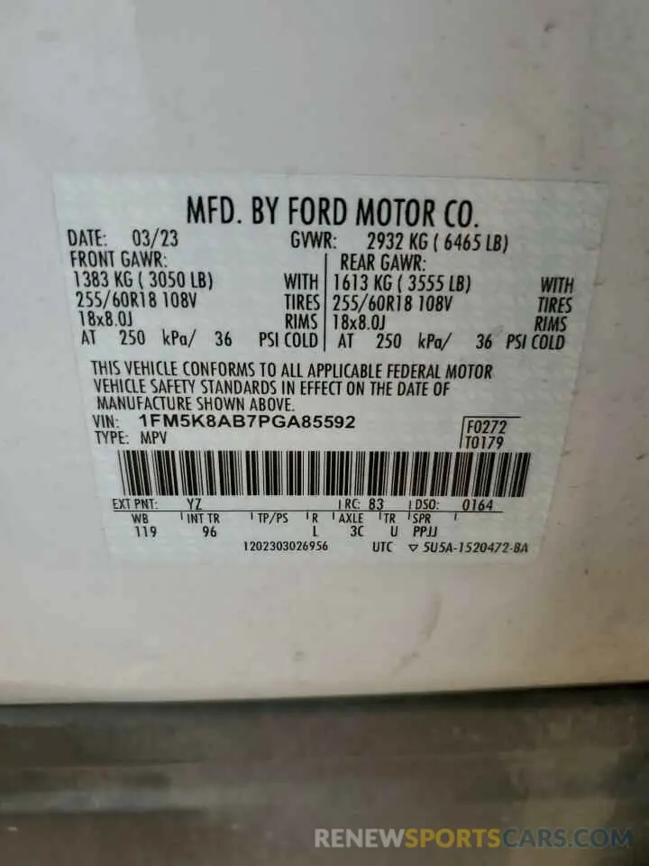 12 fotografías del automóvil dañado 1FM5K8AB7PGA85592 FORD EXPLORER 2023