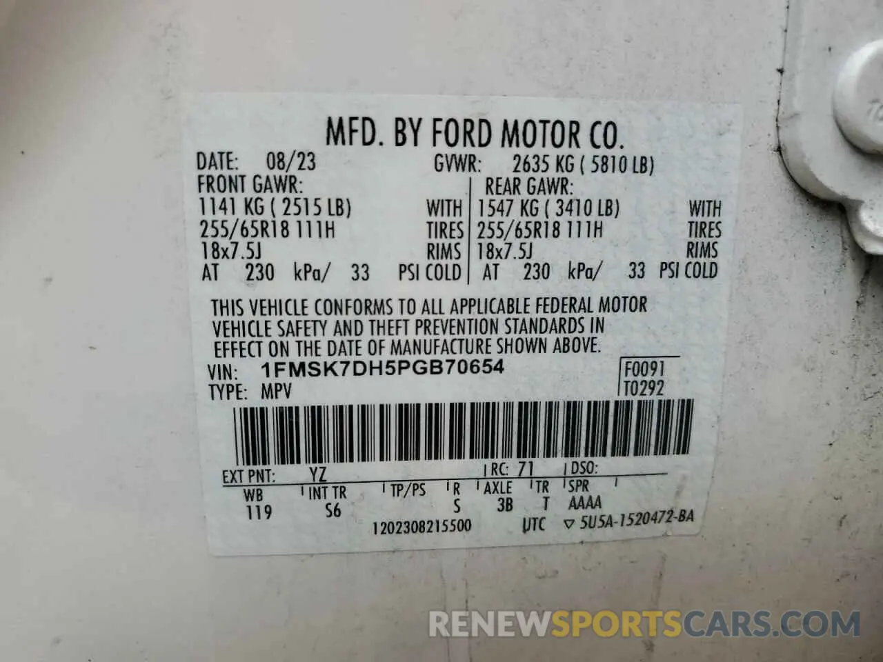 14 fotografías del automóvil dañado 1FMSK7DH5PGB70654 FORD EXPLORER 2023