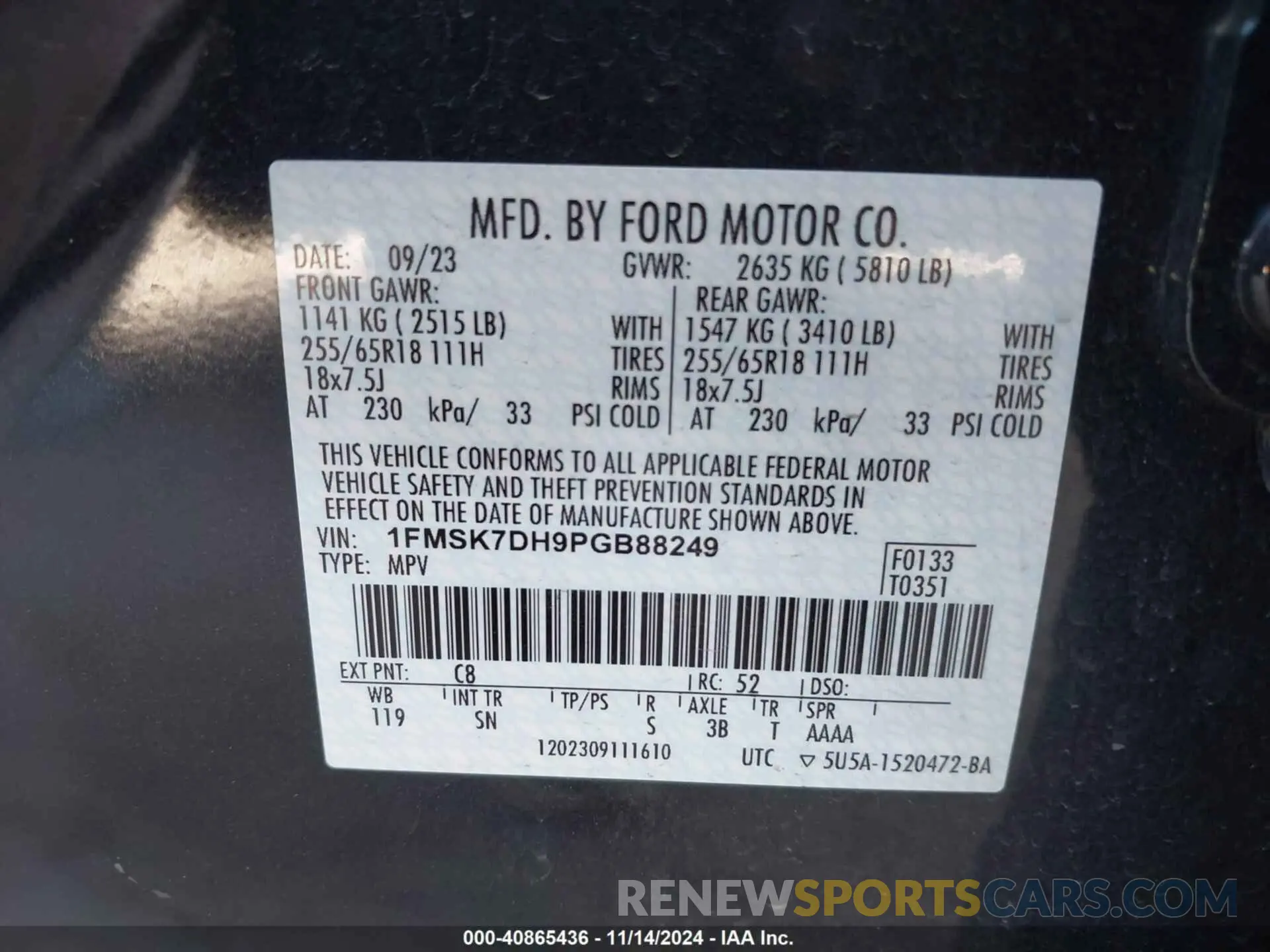 9 fotografías del automóvil dañado 1FMSK7DH9PGB88249 FORD EXPLORER 2023