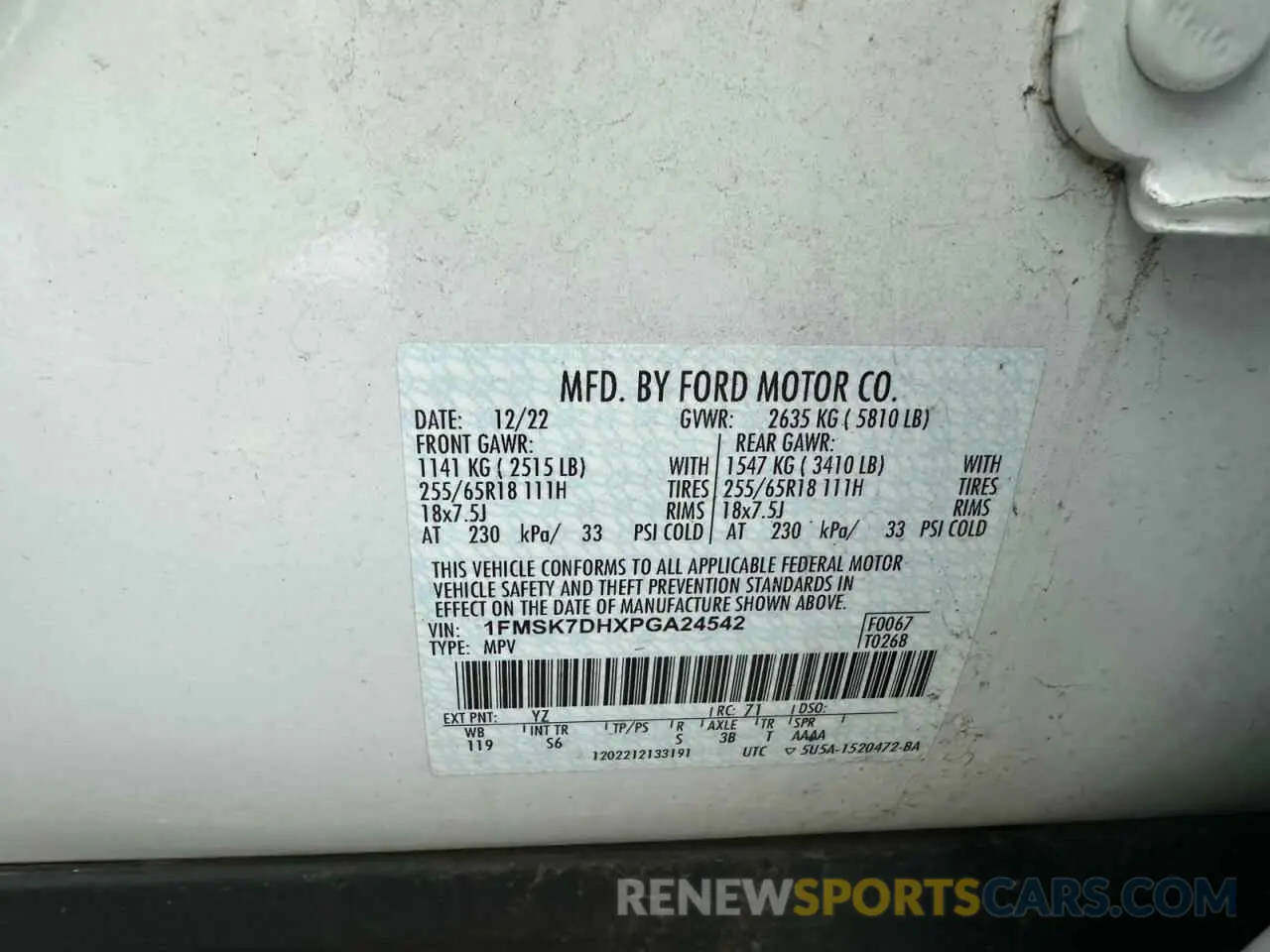 10 fotografías del automóvil dañado 1FMSK7DHXPGA24542 FORD EXPLORER 2023