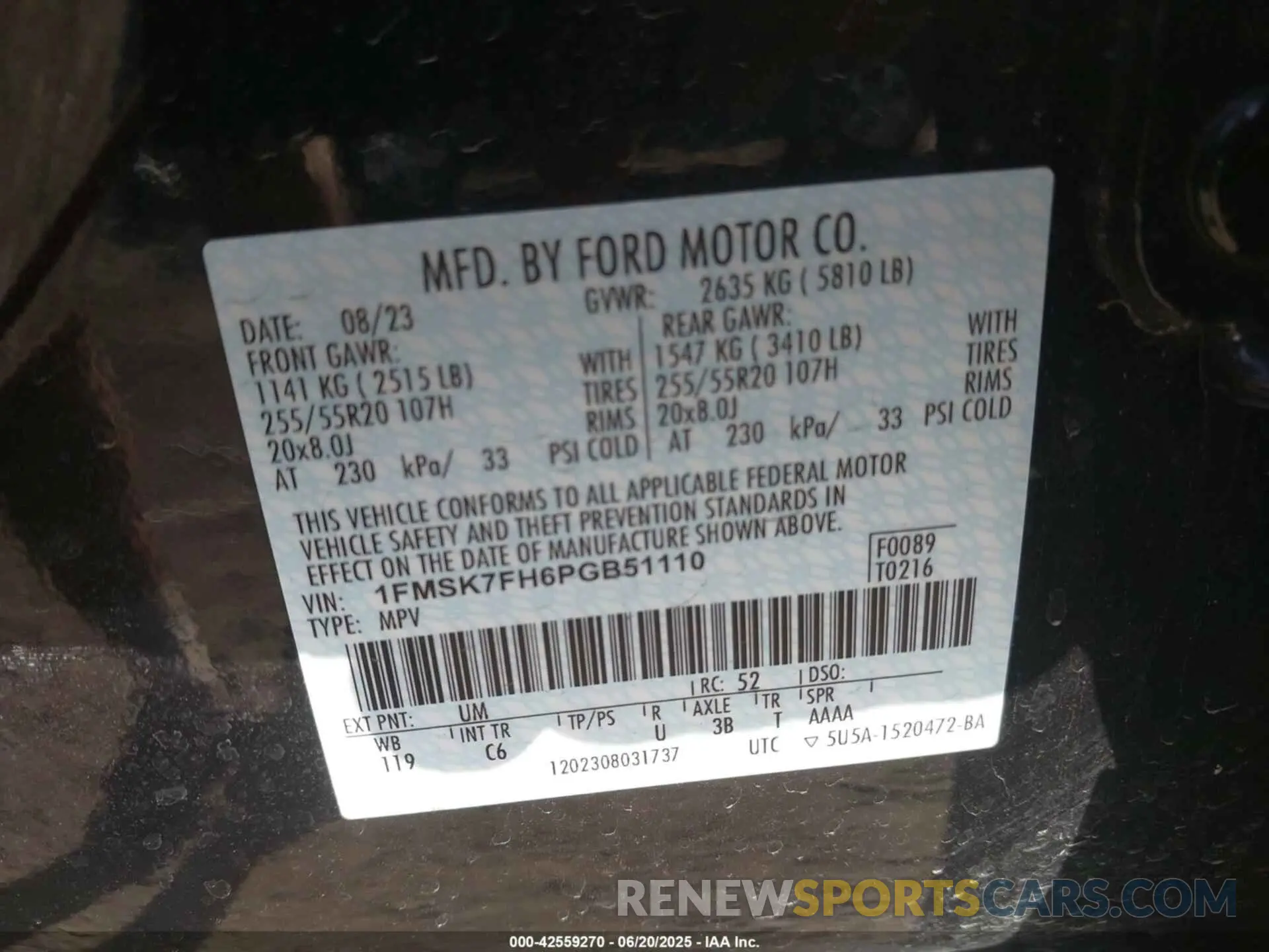 9 fotografías del automóvil dañado 1FMSK7FH6PGB51110 FORD EXPLORER 2023