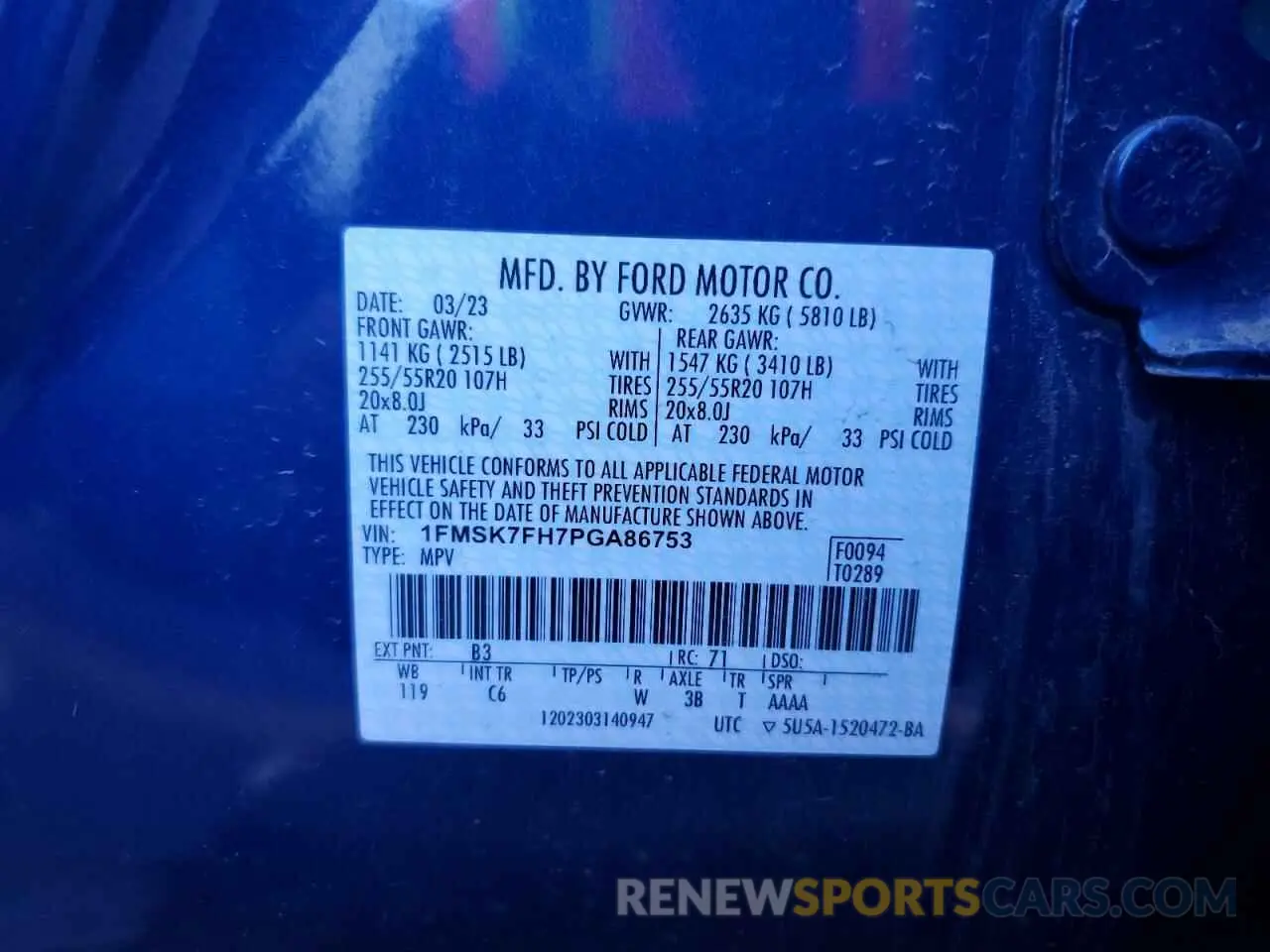14 fotografías del automóvil dañado 1FMSK7FH7PGA86753 FORD EXPLORER 2023