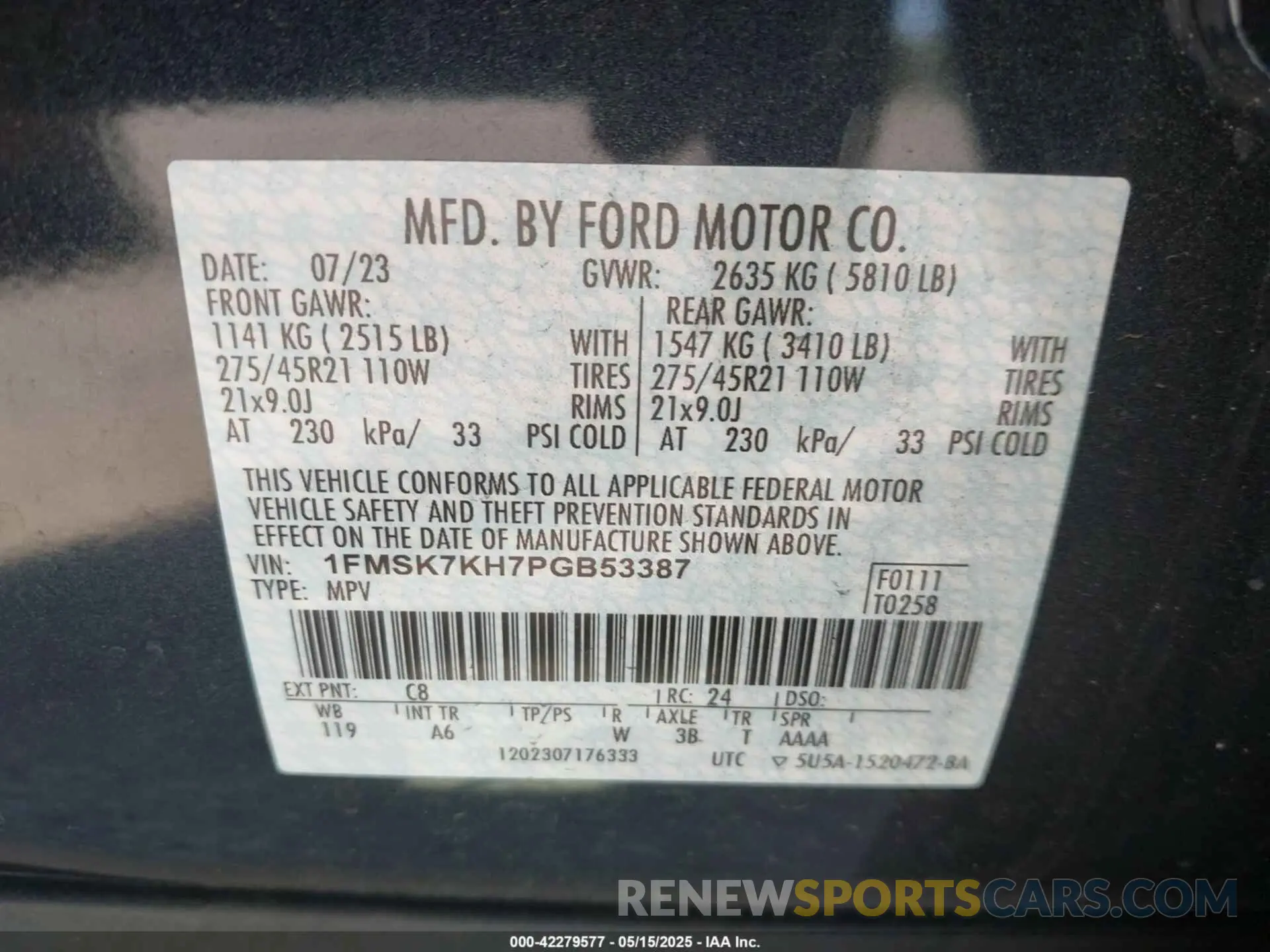 9 fotografías del automóvil dañado 1FMSK7KH7PGB53387 FORD EXPLORER 2023