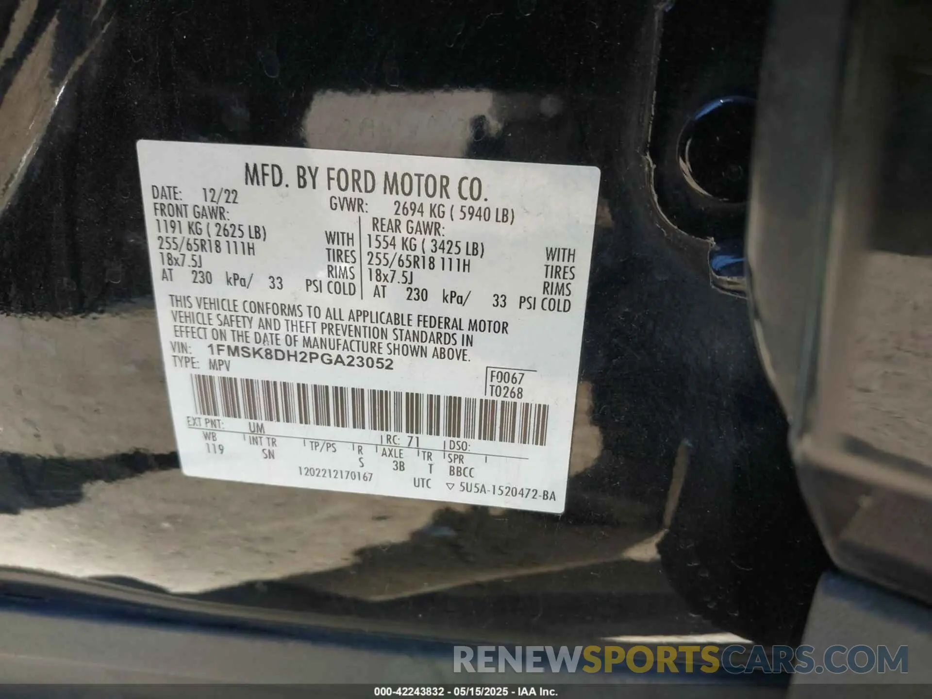 9 fotografías del automóvil dañado 1FMSK8DH2PGA23052 FORD EXPLORER 2023