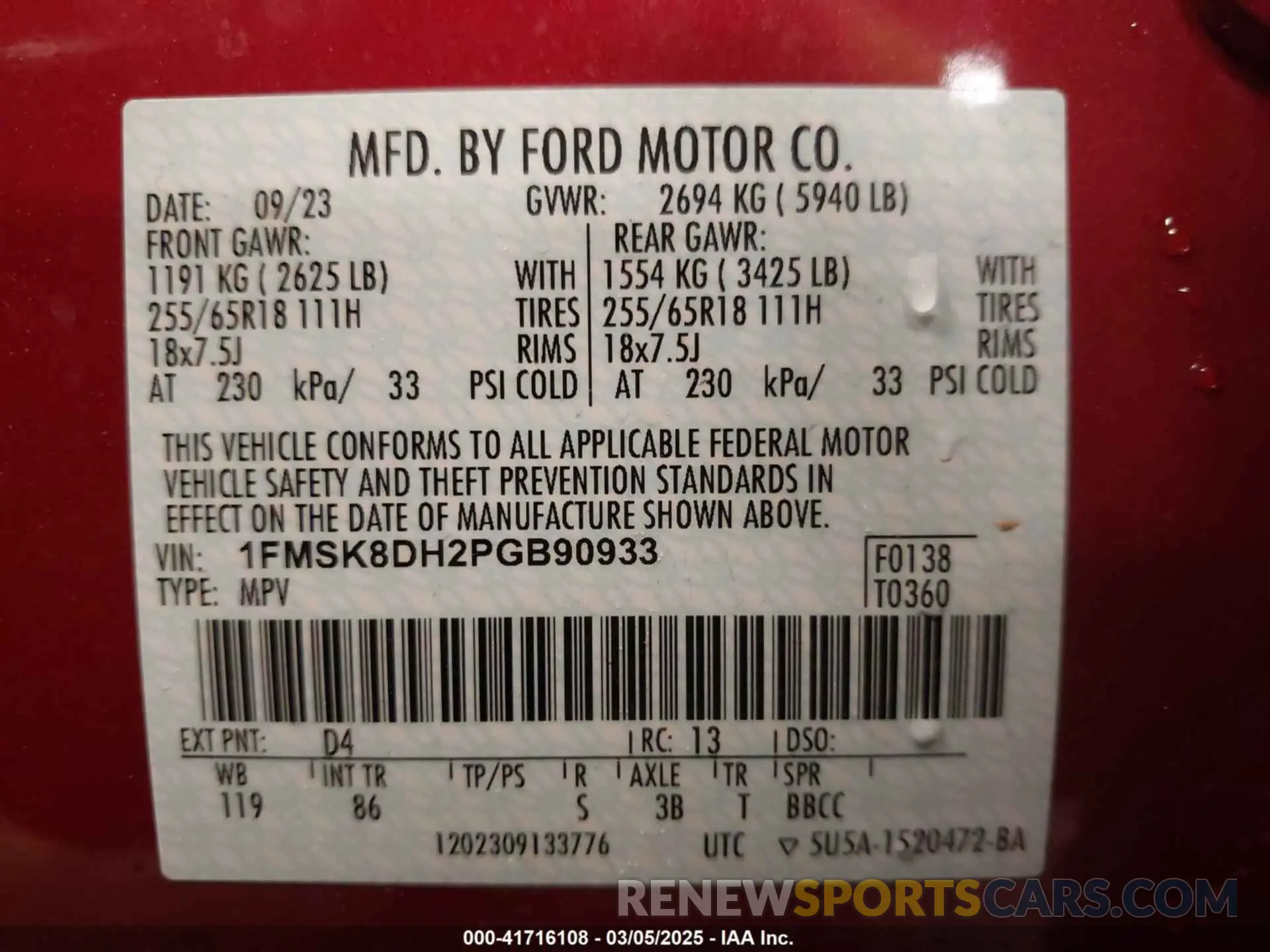 9 fotografías del automóvil dañado 1FMSK8DH2PGB90933 FORD EXPLORER 2023