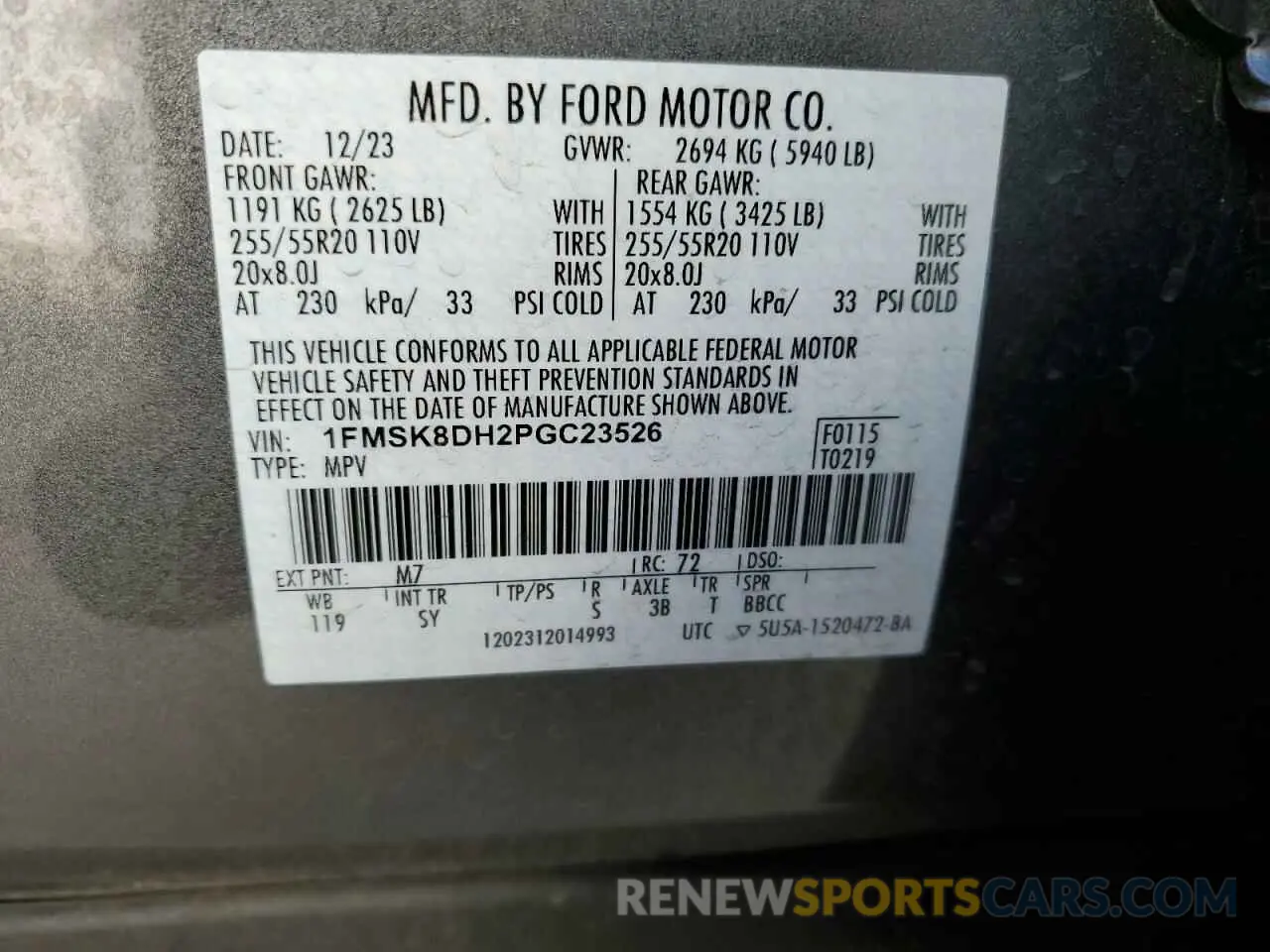13 fotografías del automóvil dañado 1FMSK8DH2PGC23526 FORD EXPLORER 2023