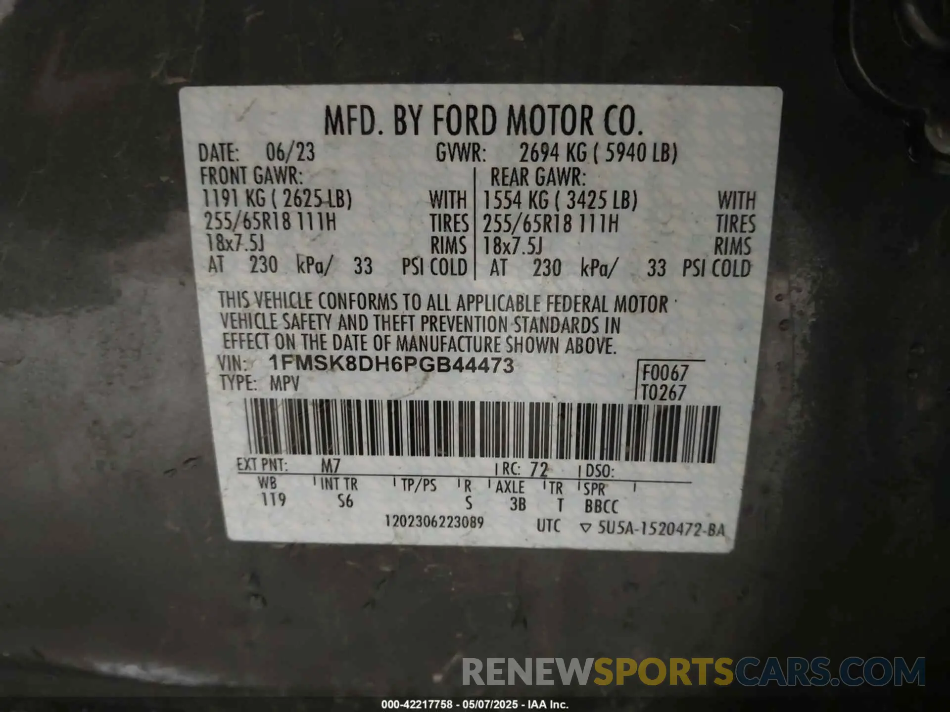 9 fotografías del automóvil dañado 1FMSK8DH6PGB44473 FORD EXPLORER 2023