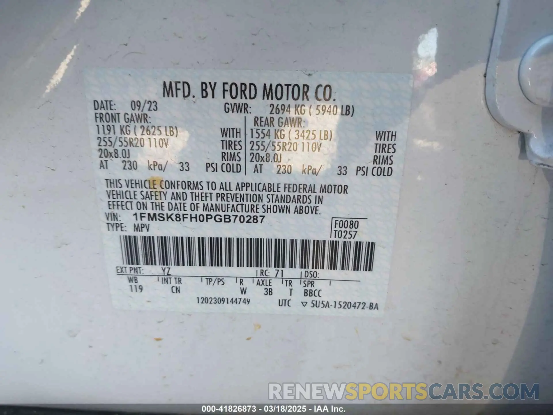 9 fotografías del automóvil dañado 1FMSK8FH0PGB70287 FORD EXPLORER 2023
