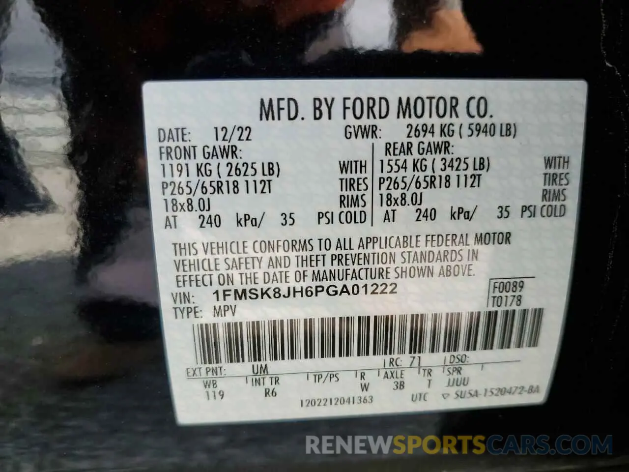 13 fotografías del automóvil dañado 1FMSK8JH6PGA01222 FORD EXPLORER 2023