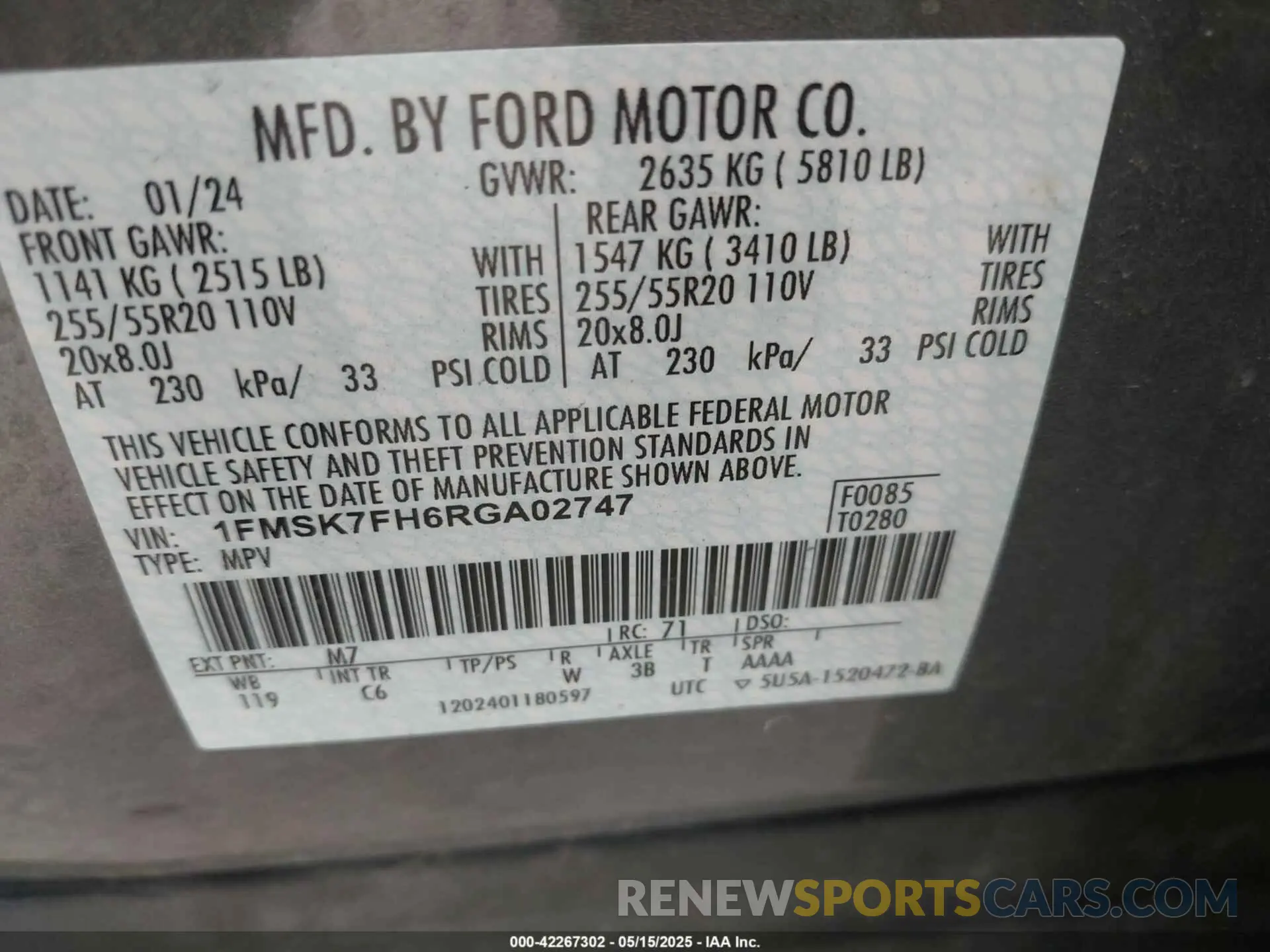 9 fotografías del automóvil dañado 1FMSK7FH6RGA02747 FORD EXPLORER 2024