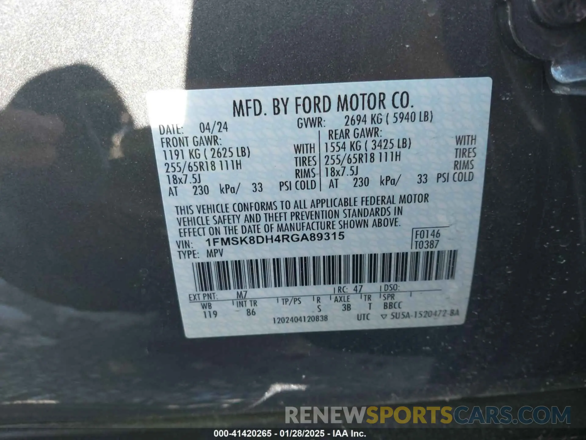 9 fotografías del automóvil dañado 1FMSK8DH4RGA89315 FORD EXPLORER 2024