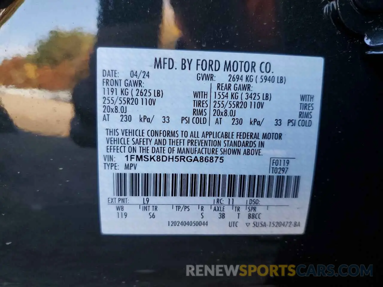 14 fotografías del automóvil dañado 1FMSK8DH5RGA86875 FORD EXPLORER 2024