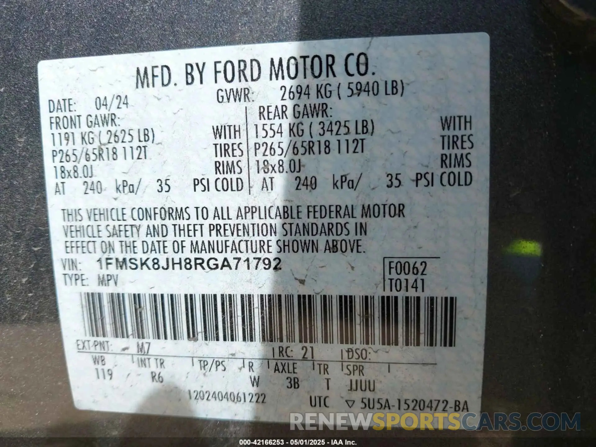 9 fotografías del automóvil dañado 1FMSK8JH8RGA71792 FORD EXPLORER 2024