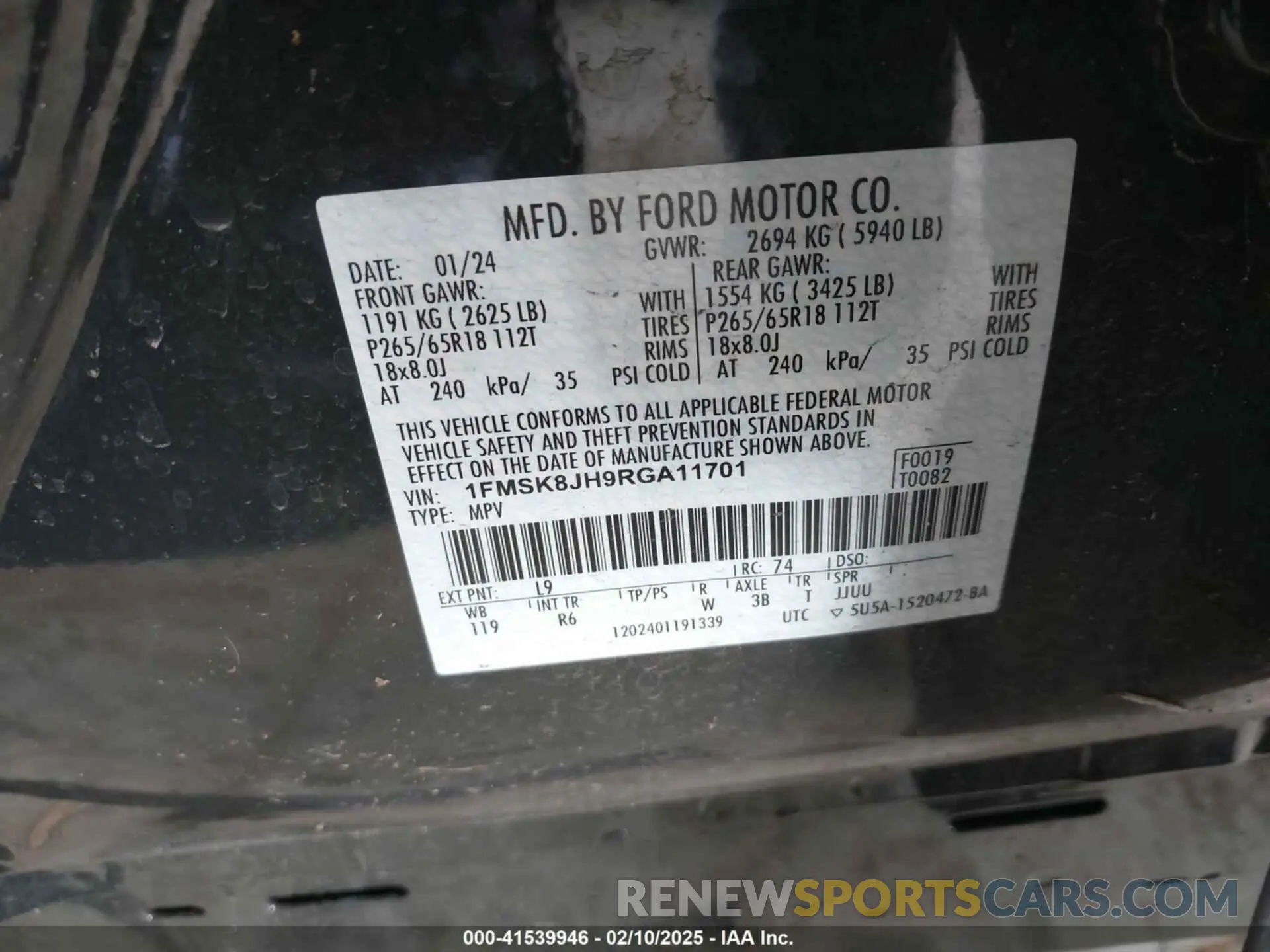 9 fotografías del automóvil dañado 1FMSK8JH9RGA11701 FORD EXPLORER 2024