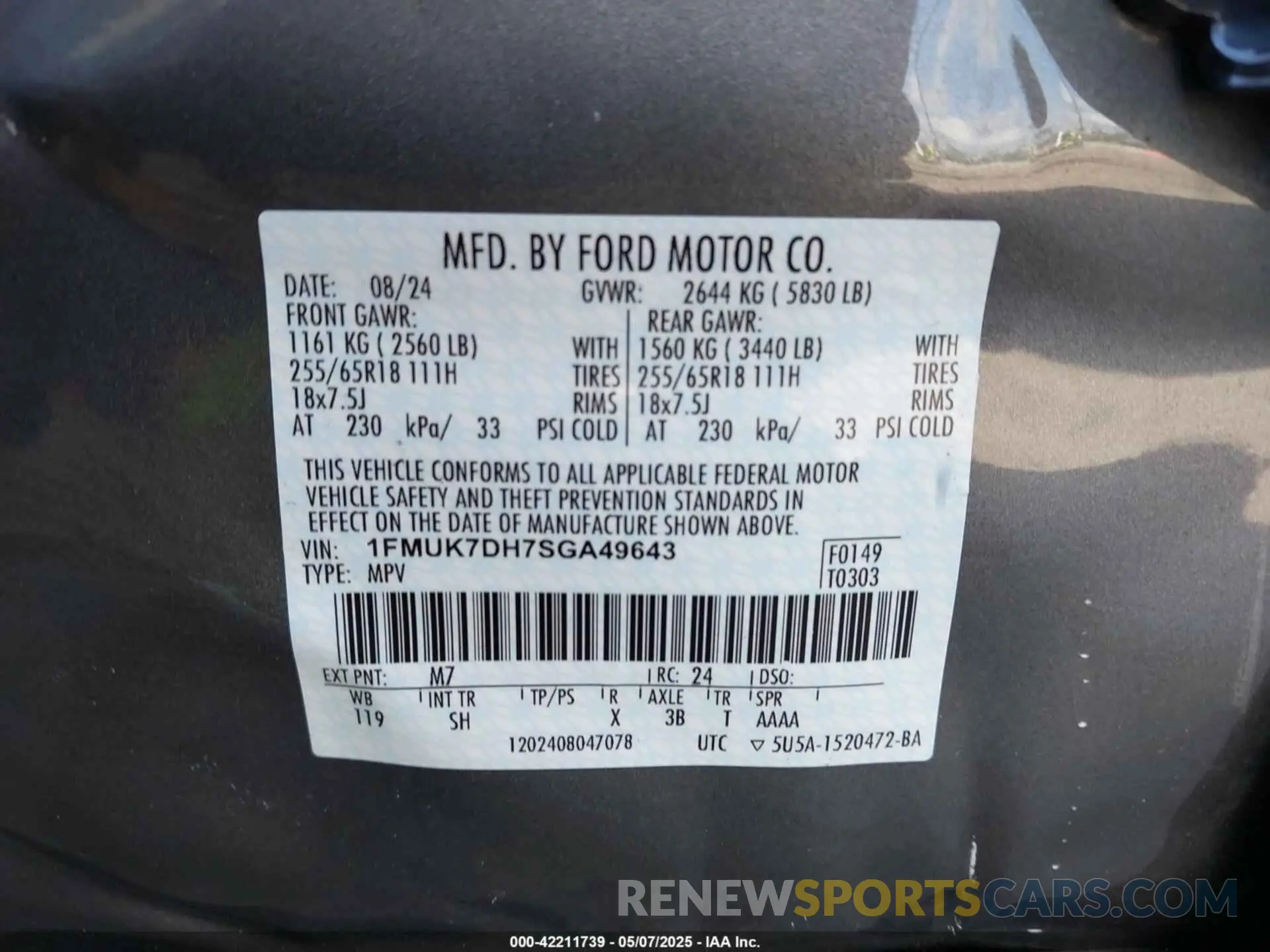9 fotografías del automóvil dañado 1FMUK7DH7SGA49643 FORD EXPLORER 2025