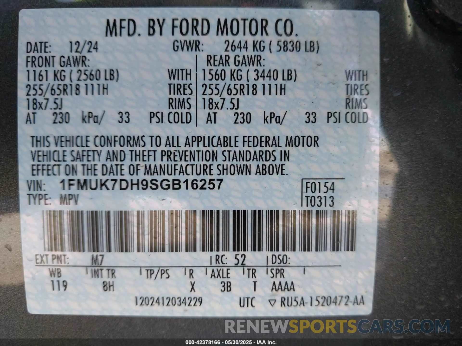 9 fotografías del automóvil dañado 1FMUK7DH9SGB16257 FORD EXPLORER 2025