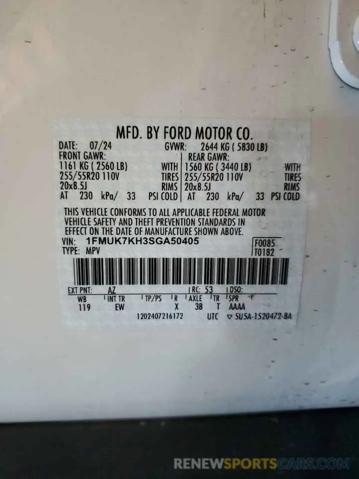 13 fotografías del automóvil dañado 1FMUK7KH3SGA50405 FORD EXPLORER 2025