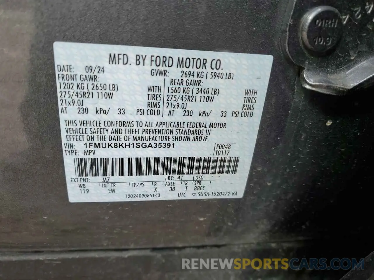 13 fotografías del automóvil dañado 1FMUK8KH1SGA35391 FORD EXPLORER 2025