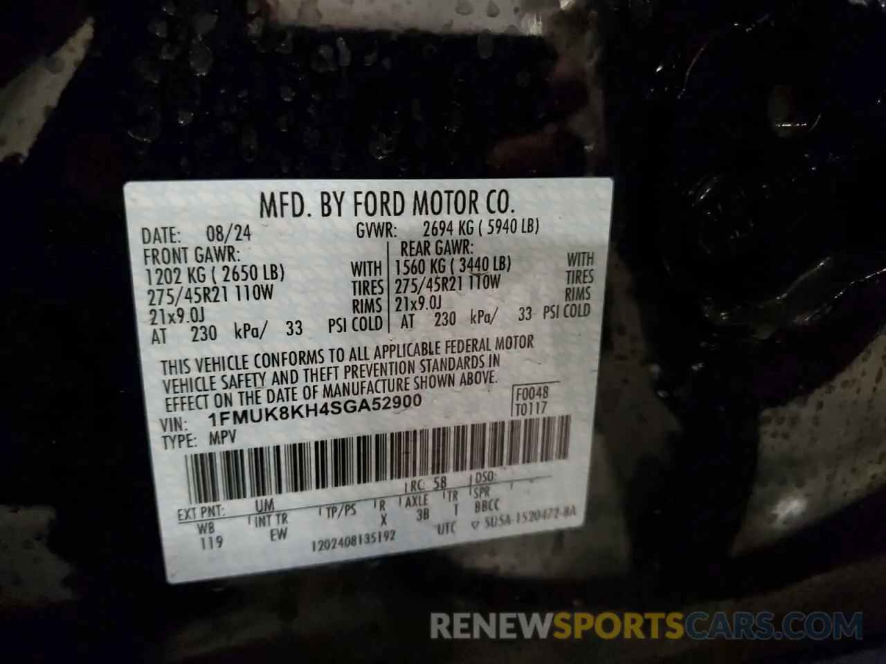 14 fotografías del automóvil dañado 1FMUK8KH4SGA52900 FORD EXPLORER 2025