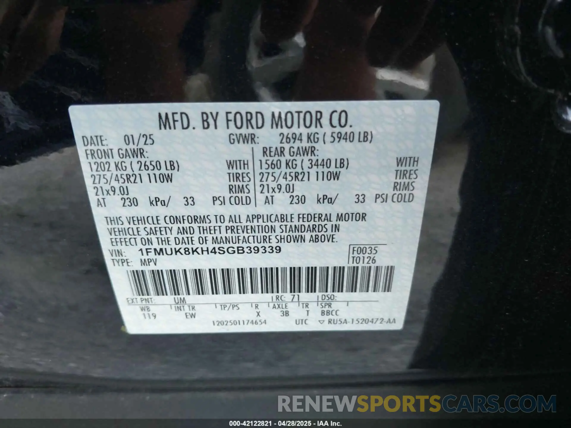 9 fotografías del automóvil dañado 1FMUK8KH4SGB39339 FORD EXPLORER 2025