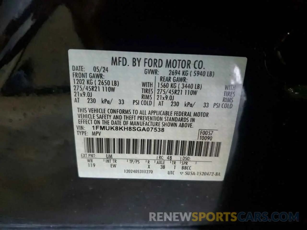 13 fotografías del automóvil dañado 1FMUK8KH8SGA07538 FORD EXPLORER 2025