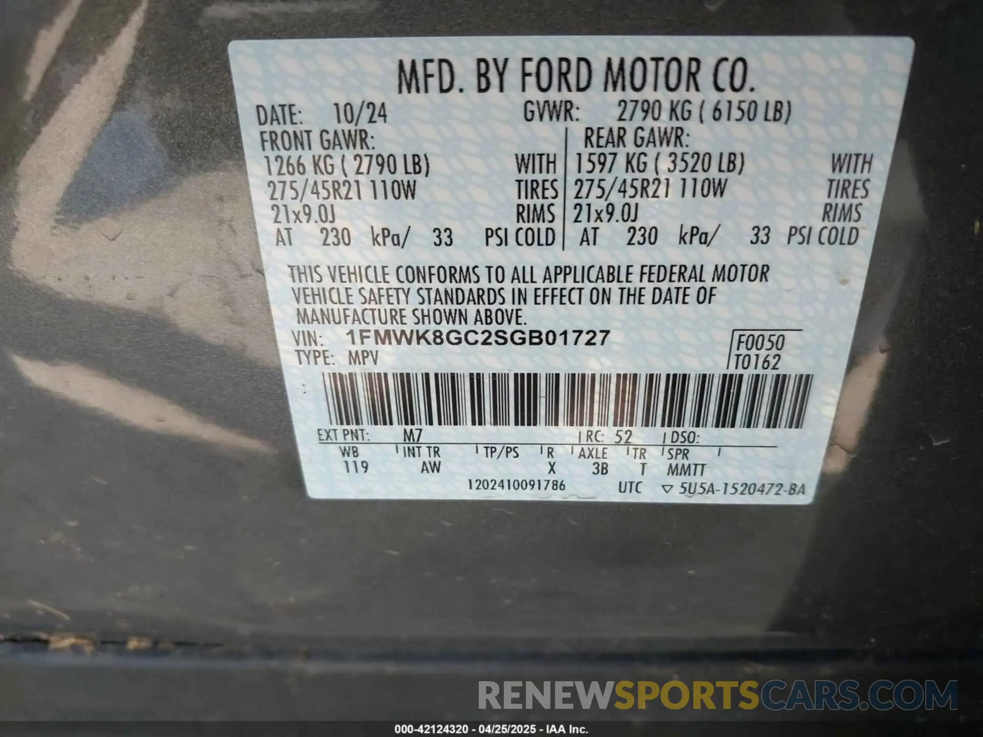 9 fotografías del automóvil dañado 1FMWK8GC2SGB01727 FORD EXPLORER 2025