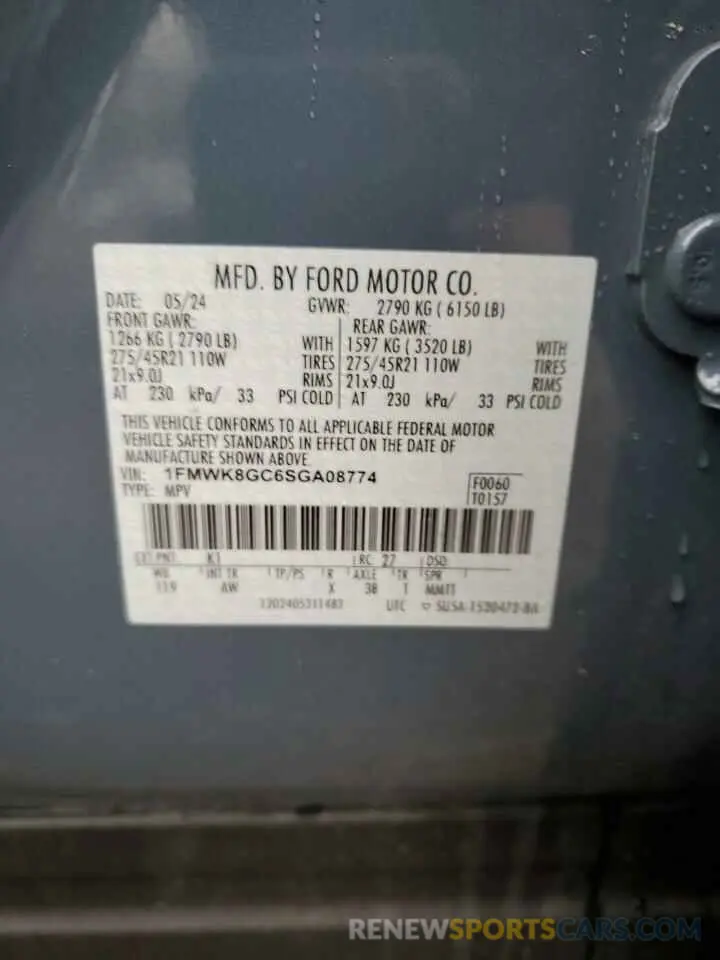 13 fotografías del automóvil dañado 1FMWK8GC6SGA08774 FORD EXPLORER 2025