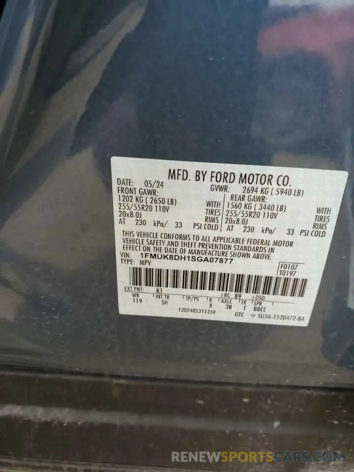 12 fotografías del automóvil dañado 1FMUK8DH1SGA07877 FORD EXPLORER A 2025