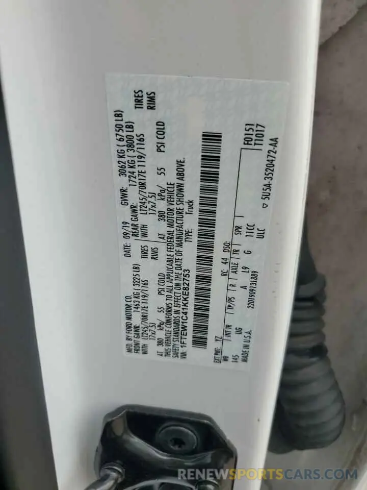 12 fotografías del automóvil dañado 1FTEW1C41KKE82753 FORD F-150 2019