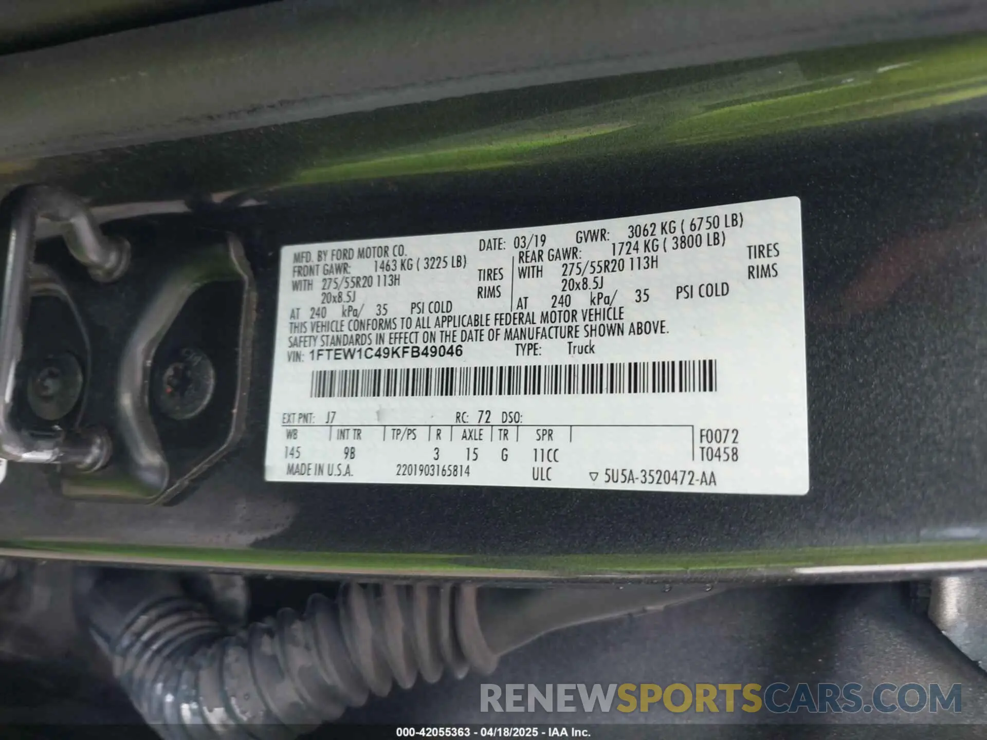 9 fotografías del automóvil dañado 1FTEW1C49KFB49046 FORD F-150 2019