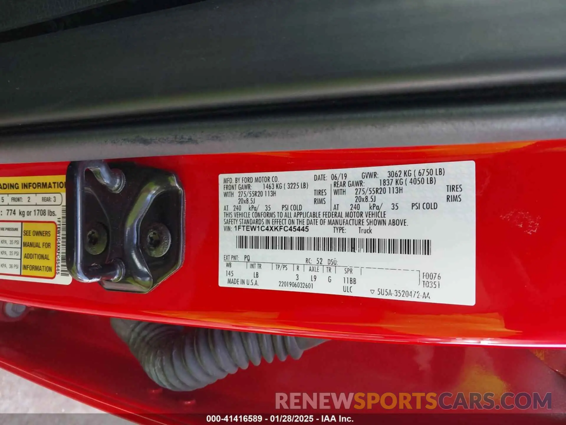 9 fotografías del automóvil dañado 1FTEW1C4XKFC45445 FORD F-150 2019
