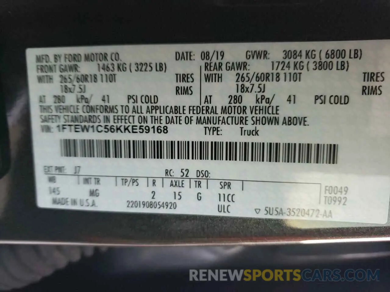 13 fotografías del automóvil dañado 1FTEW1C56KKE59168 FORD F-150 2019