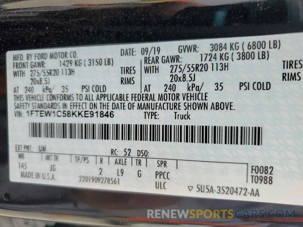 12 fotografías del automóvil dañado 1FTEW1C58KKE91846 FORD F-150 2019