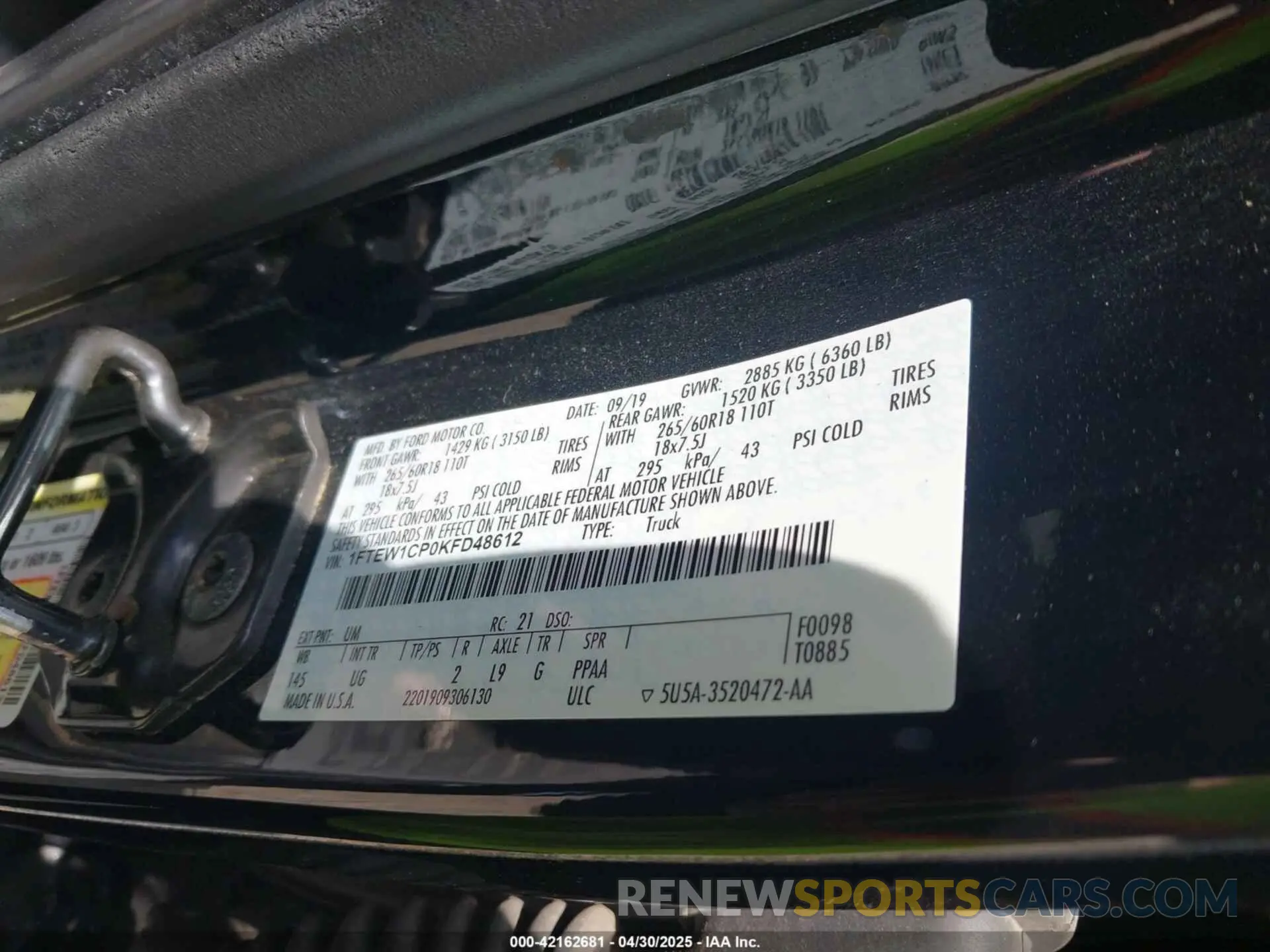 9 fotografías del automóvil dañado 1FTEW1CP0KFD48612 FORD F-150 2019