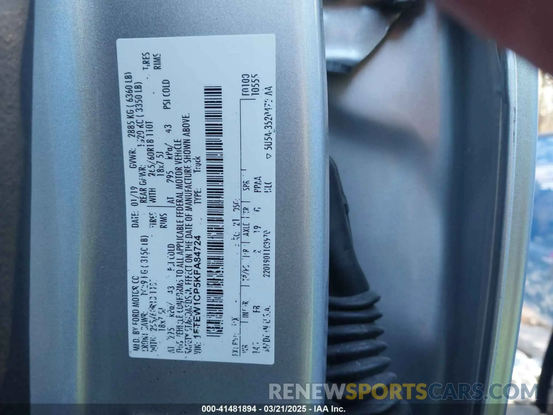 9 fotografías del automóvil dañado 1FTEW1CP5KFA84724 FORD F-150 2019