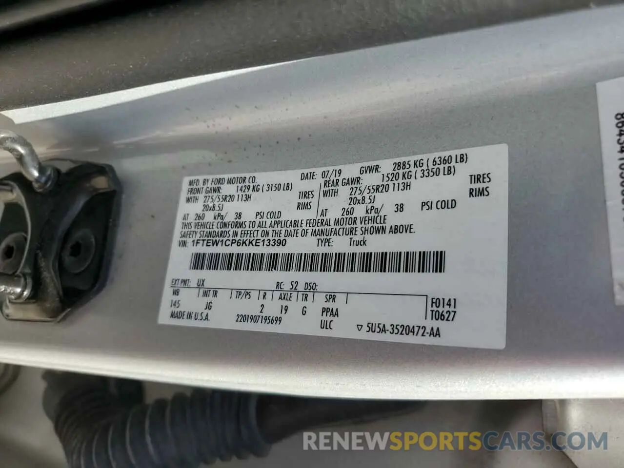 12 fotografías del automóvil dañado 1FTEW1CP6KKE13390 FORD F-150 2019
