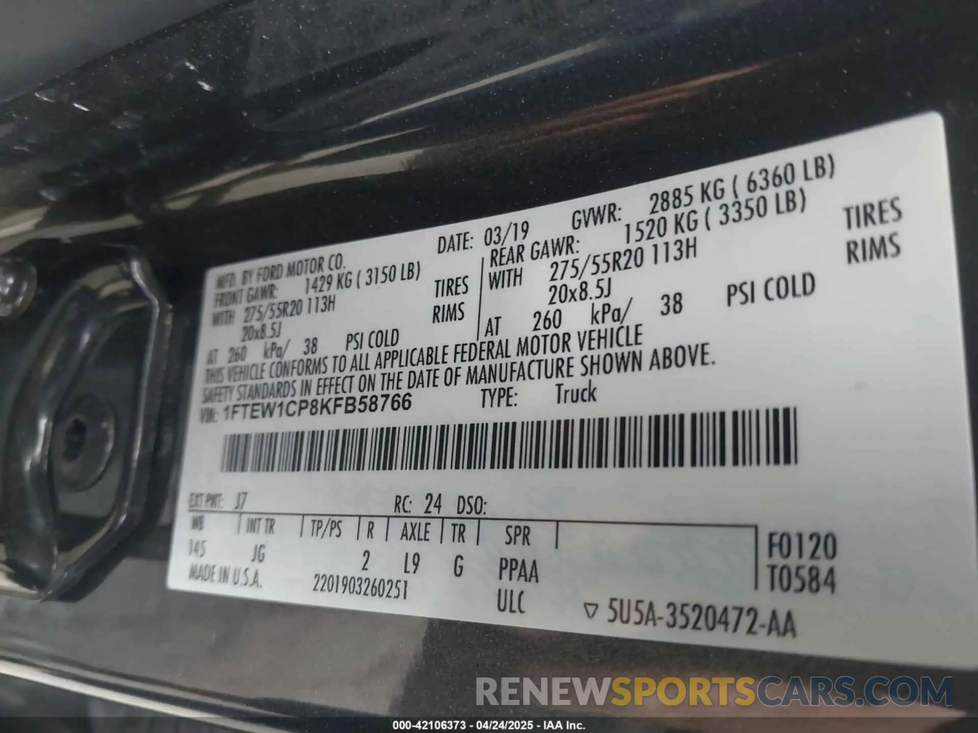 9 fotografías del automóvil dañado 1FTEW1CP8KFB58766 FORD F-150 2019