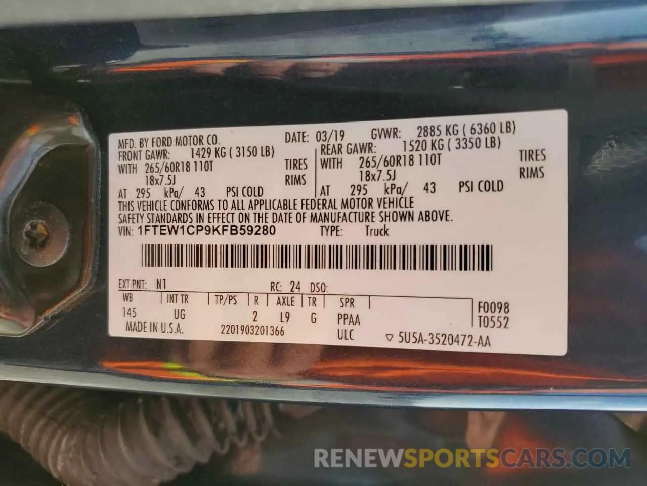 12 fotografías del automóvil dañado 1FTEW1CP9KFB59280 FORD F-150 2019