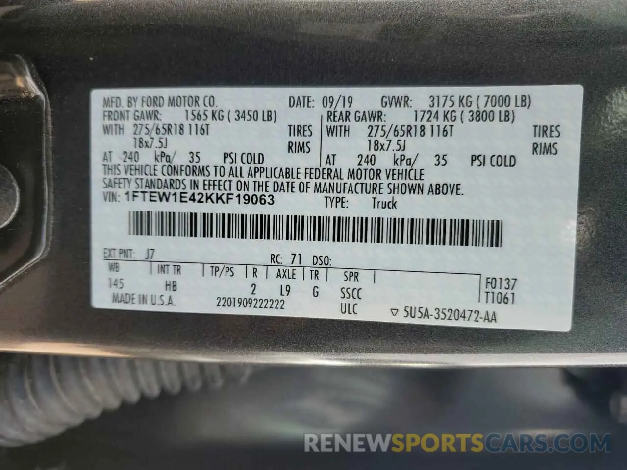 12 fotografías del automóvil dañado 1FTEW1E42KKF19063 FORD F-150 2019