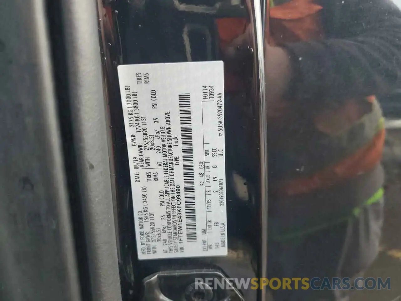 14 fotografías del automóvil dañado 1FTEW1E43KFC99490 FORD F-150 2019