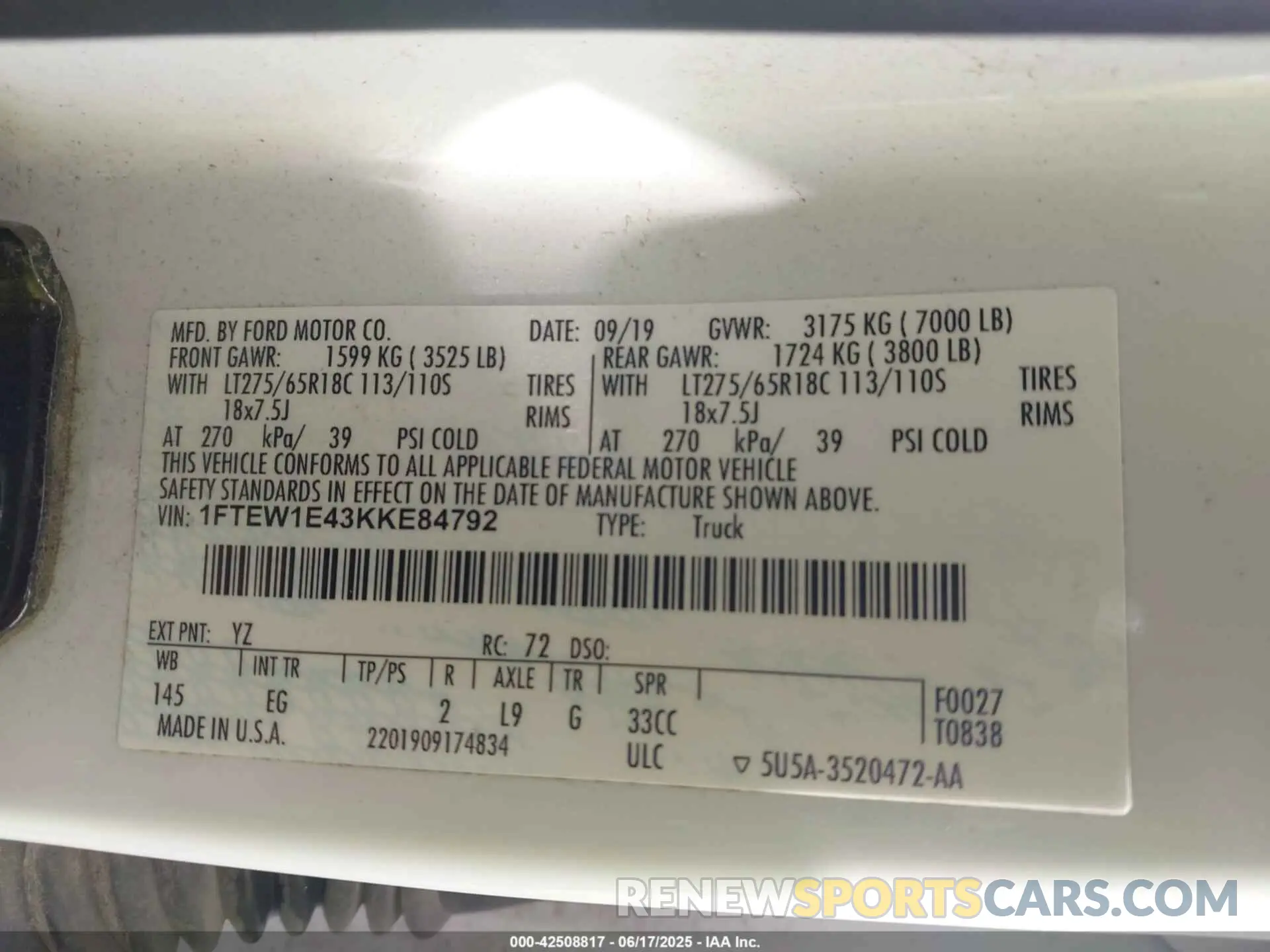 9 fotografías del automóvil dañado 1FTEW1E43KKE84792 FORD F-150 2019